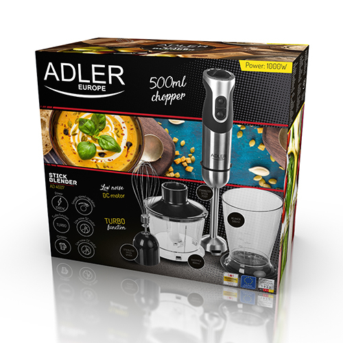 Blender chopper si mixer 3 in 1 din otel inoxidabil cu 2 vase gradate de 500 ml si 600 ml, AD4607 negru [4]