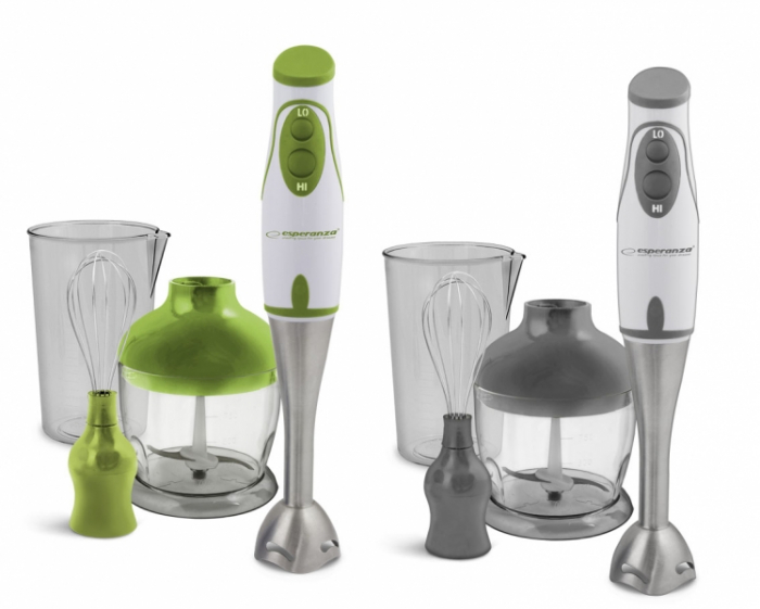 Blender chopper si mixer 3 in 1 din otel inoxidabil cu 2 vase gradate de 500 ml si 750 ml Esperanza Gri [4]