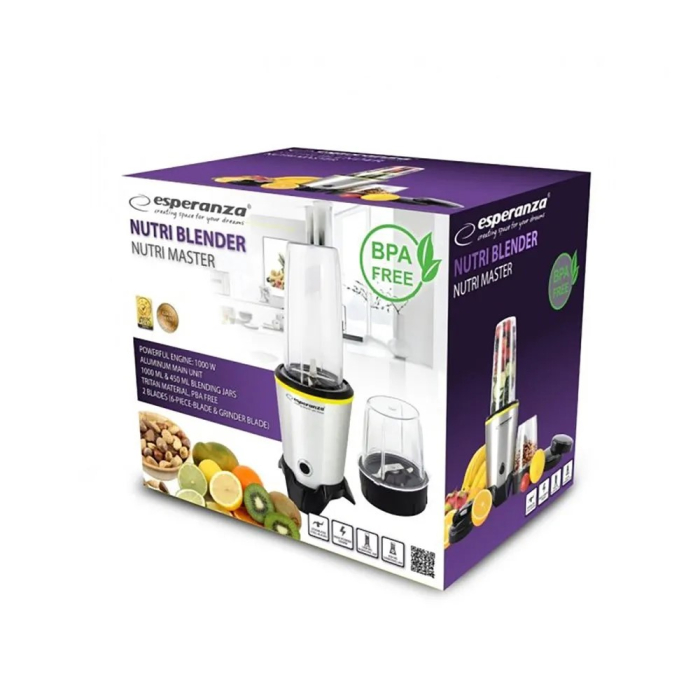 Blender Esperanza Nutri Master, EKM028, 1000W, 1L, Argintiu/Negru [6]