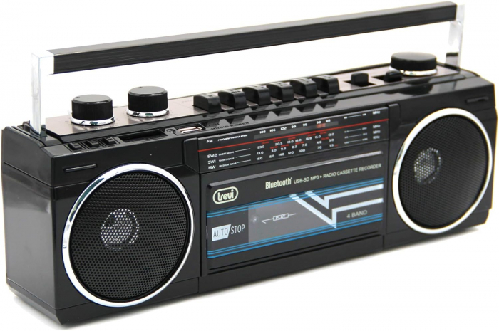 Boombox vintage Trevi Italia Radiocasetofon cu inregistrare pe caseta de la Radio, USB/SD, sau prin microfonul incorporat, 4 benzi radio conectori USB/SD, mufa 3.5mm casti, concectare bluetooth  6.5W [4]