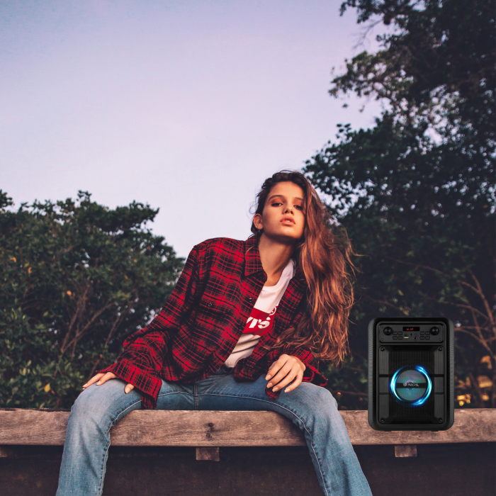 Boxa activa Karaoke portabila bluetooth si microfon cu fir, intrare USB, card reader, AUX,  putere 200 W PMPO [5]