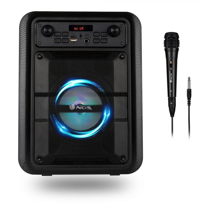 Boxa activa Karaoke portabila bluetooth si microfon cu fir, intrare USB, card reader, AUX,  putere 200 W PMPO [2]