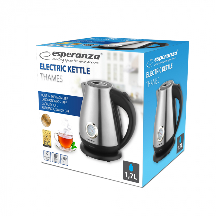 Cana electrica cu termometru Thames, putere 2200W, capacitate 1.7L, inox, oprire automata dupa fierbere, capac etans pentru mentinere temperatura [2]