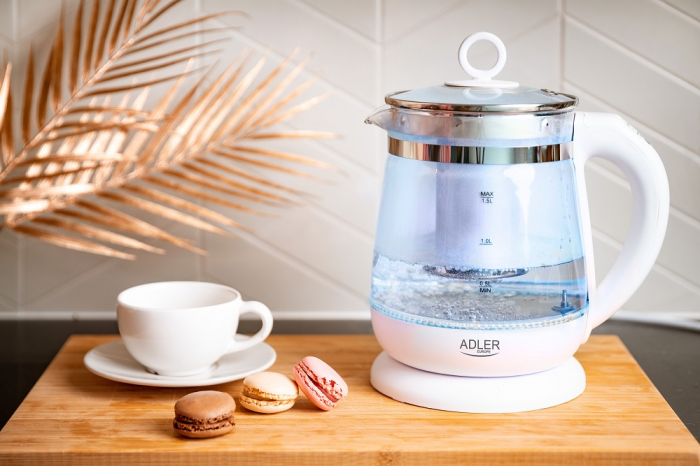 Cana fierbator cu infuzor 1.5L ADLER control temperatura 60 - 100 grade celsius si functie mentinere temperatura, culoare alba [2]