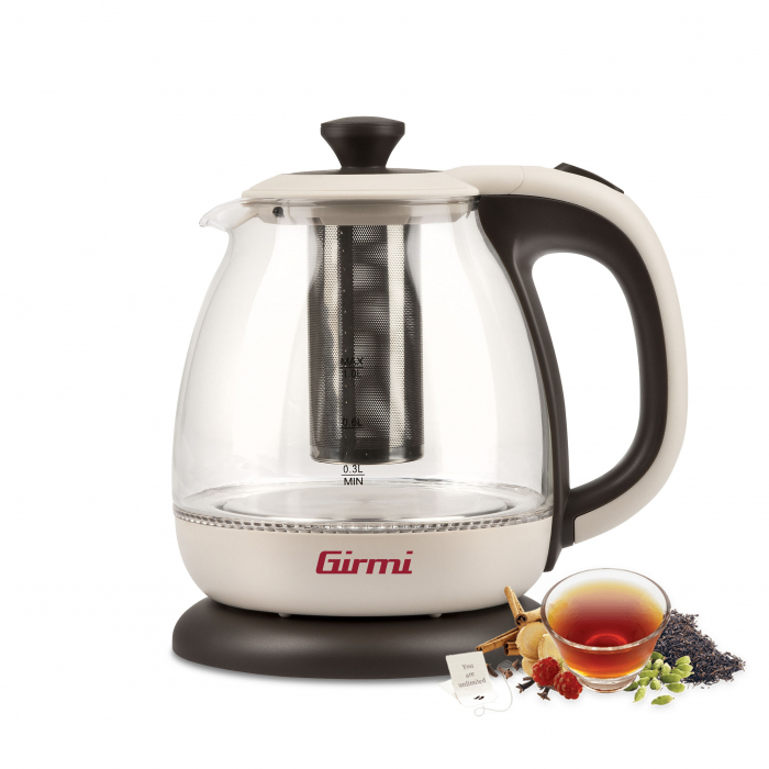 Cana electrica cu filtru ceai inox Girmi BL41, 1l, sticla gradata, iluminare LED, oprire automata, alba [2]