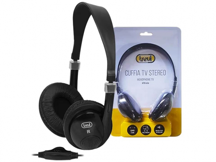 Casti Stereo pentru televizor Cavo pliabile Trevi 0636 cu fir lung de 5m, izolatie fonica perfecta, control volum pe fir jack 3.5 mm conexiune si pentru TV frecventa 20-22000 Hz impedanta 32 Ώ negru [2]