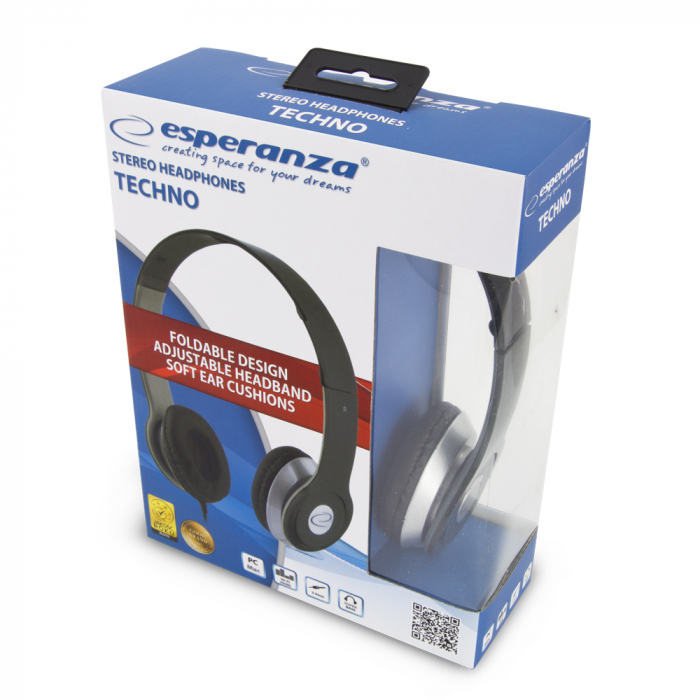 Casti stereo Techno Pliabile fir 3 m compatibile TV reglabile, cu control volum pe fir jack 3.5, perne moi de inalta calitate rezistenta impact culoare negru [3]