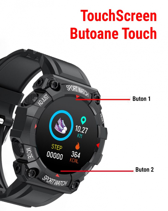 Ceas Smartwatch FD68, 1.3" ecran IPS, design sport, Bluetooth, monitorizare sanatate si activitati sportive Android IOS negru [7]