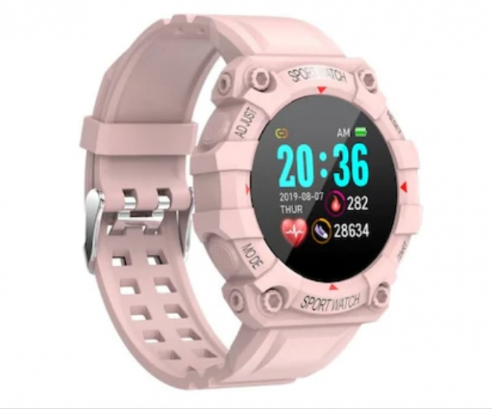 Ceas Smartwatch FD68, 1.3" ecran IPS, design sport, Bluetooth, monitorizare sanatate si activitati sportive Android IOS Roz [2]