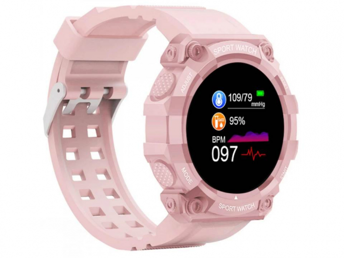 Ceas Smartwatch FD68, 1.3" ecran IPS, design sport, Bluetooth, monitorizare sanatate si activitati sportive Android IOS Roz [9]