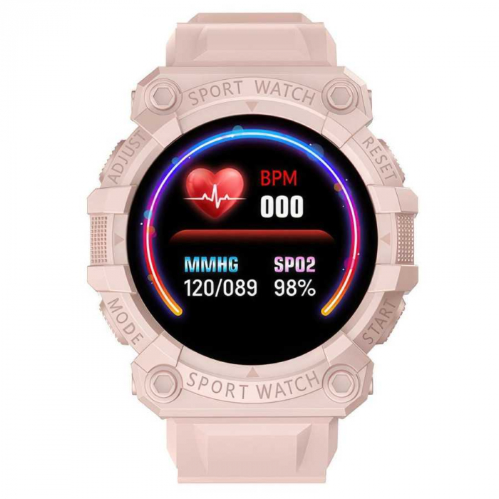 Ceas Smartwatch FD68, 1.3" ecran IPS, design sport, Bluetooth, monitorizare sanatate si activitati sportive Android IOS Roz [6]