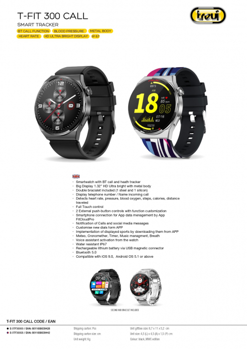 Ceas Smartwatch Trevi Italia carcasa metal IP67 microfon si speaker functie apel, mesaje, monitor sanatate, sport,retele sociale, sistem vocal,Bluetooth,Android,IOS bratara metal de schimb argintiu [12]