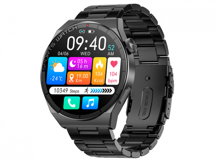 Ceas Smartwatch Trevi Italia TF300 carcasa metal IP67 microfon si speaker functie apel, mesaje, monitor sanatate, sport,retele sociale, sistem vocal,Bluetooth,Android,IOS bratara metal de schimb negru [3]