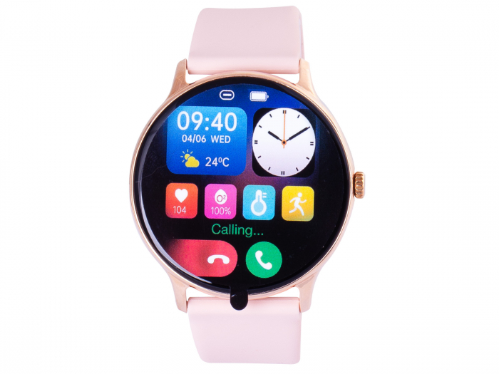 Ceas Smartwatch metalTrevi TF23008 IP67 microfon si speaker functie apel, mesaje, monitorizare sanatate, sport,retele sociale, sistem vocal,Bluetooth, Android,IOS roz [2]
