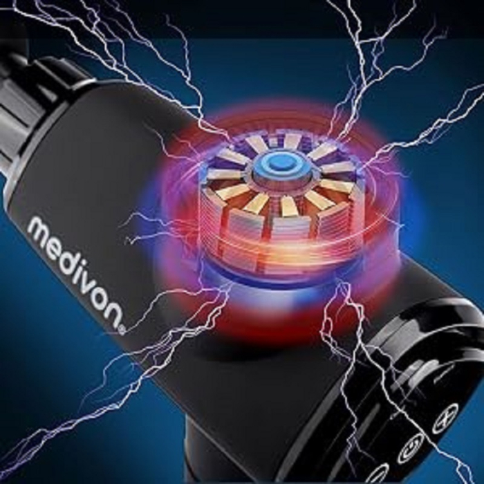 Medivon Gun Active X  aparat masaj profesional terapie musculara cu 20 viteze ajustabile de la bland la profund  6 capete interschimbabile acumulator propriu [7]