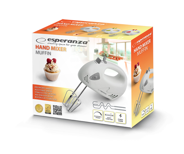 Mixer de mana Esperanza EKM007E Muffin, 125W, Alb [2]