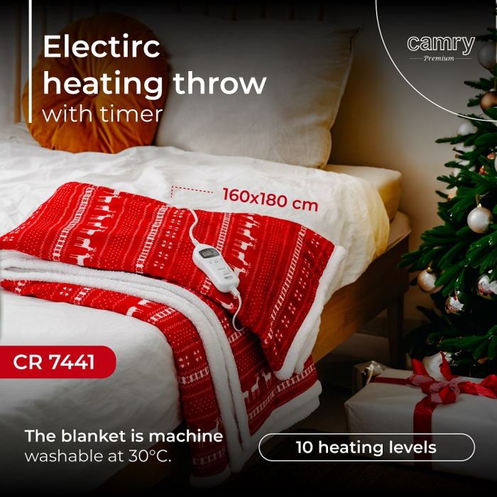 Patura fleece de iarna cu motive Craciun  incalzire electrica 10 trepte pat dublu 180x160 cm,  temporizator 10 ore, protectie supraincalzire, telecomanda [7]