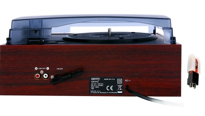 Pick up cu aspect retro 3 viteze redare stereo intrare/iesire AUX radio AM/FM ceas cu alarma doza cu ac de rezerva [5]