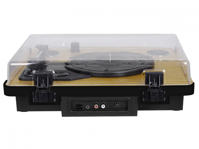 Pick-up retro vintage carcasa din lemn stereo  functie Bluetooth port USB intrare/iesire AUX-IN iesire audio RCA  viteze vinil 33/45/78 rpm Trevi Italia 0T102230  difuzoare 6W gri/cires [3]