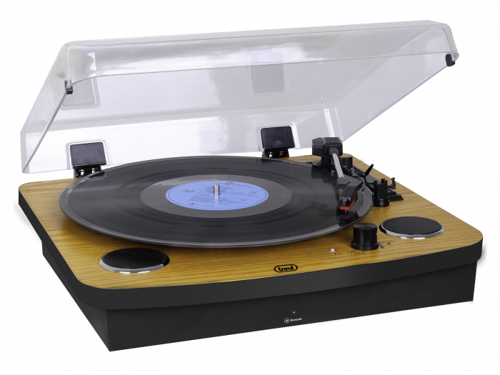 Pick-up retro vintage carcasa din lemn stereo  functie Bluetooth port USB intrare/iesire AUX-IN iesire audio RCA  viteze vinil 33/45/78 rpm Trevi Italia 0T102230  difuzoare 6W gri/cires [4]