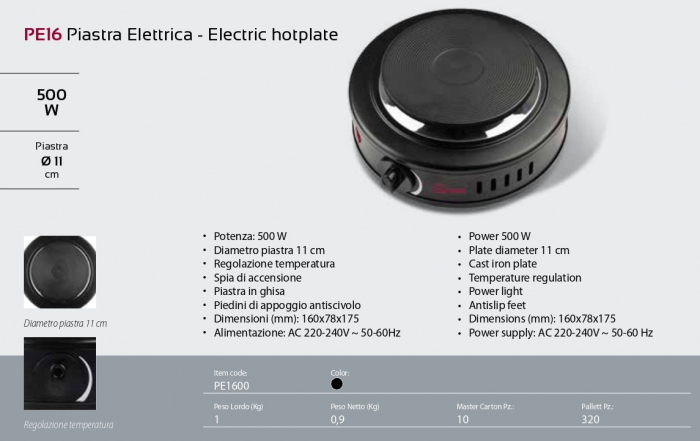 Plita electrica portabila, 500W, LED indicator, protectie termostatica, reglaj temperatura, negru ideala oale mici Girmi PE16 [5]