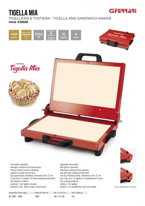 Plita multifuncionala din piatra refractara naturala pentru copt paine lipii, crescentine italienesti, Foccacia, bruschette, suprafata coacere XXL, 38 x 22 cm G3Ferrari Tigella [4]