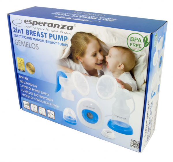 Pompa electrica si manuala 2in1Gemelos, display LCD, silentioasa, alimentare la priza sau cu baterii, include biberon 150ml, BPA free [3]