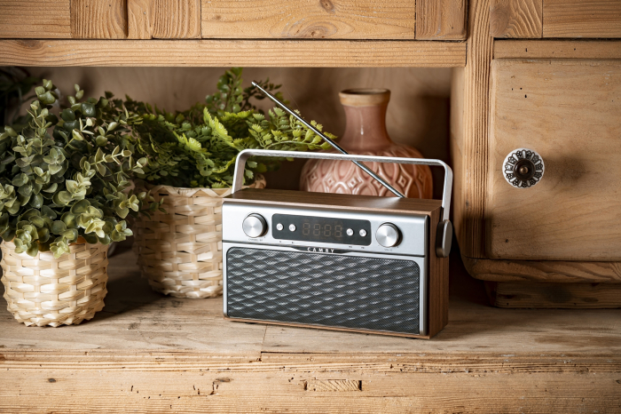 Radio bluetooth 5.0 CR1183 portabil cu aspect retro,  memorie 50 posturi, redare de pe USB si card SD, intrare auxiliara, ceas, putere 16W [8]