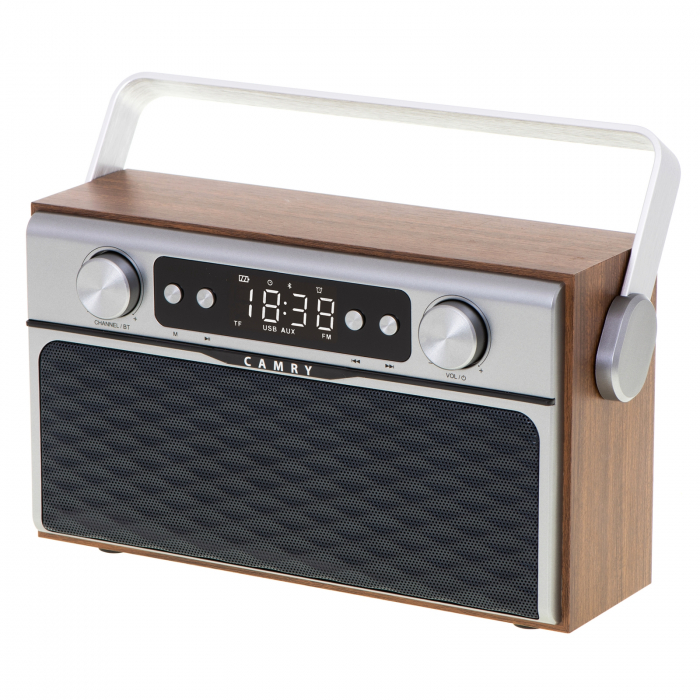 Radio bluetooth 5.0 CR1183 portabil cu aspect retro,  memorie 50 posturi, redare de pe USB si card SD, intrare auxiliara, ceas, putere 16W [4]