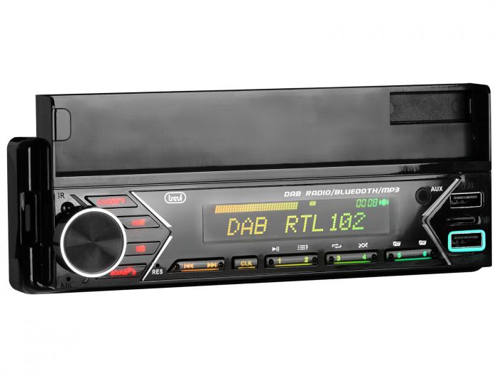 RadioAuto DAB+  cu informatii suplimentare meteo, trafic, info melodie curenta, panou frontal cu suport smartphone, Bluetooth, USB/MicroSD/AUX IN, ceas, telecomanda, putere 160W, antena DAB inclusa [7]