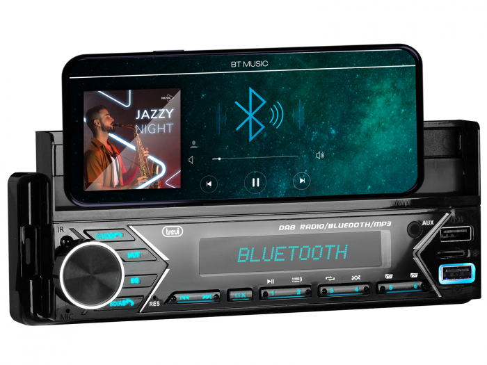 RadioAuto DAB+  cu informatii suplimentare meteo, trafic, info melodie curenta, panou frontal cu suport smartphone, Bluetooth, USB/MicroSD/AUX IN, ceas, telecomanda, putere 160W, antena DAB inclusa [6]