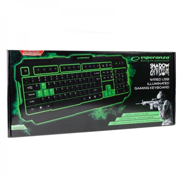 Tastatura gaming USB, iluminata LED verde, 104 taste, Shadow Esperanza [3]