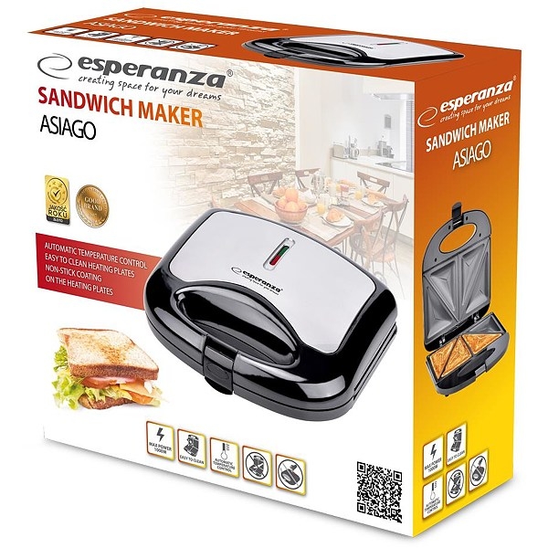 Sandwich Maker 1000 W, placi neaderente, termostat, indicator LED [2]