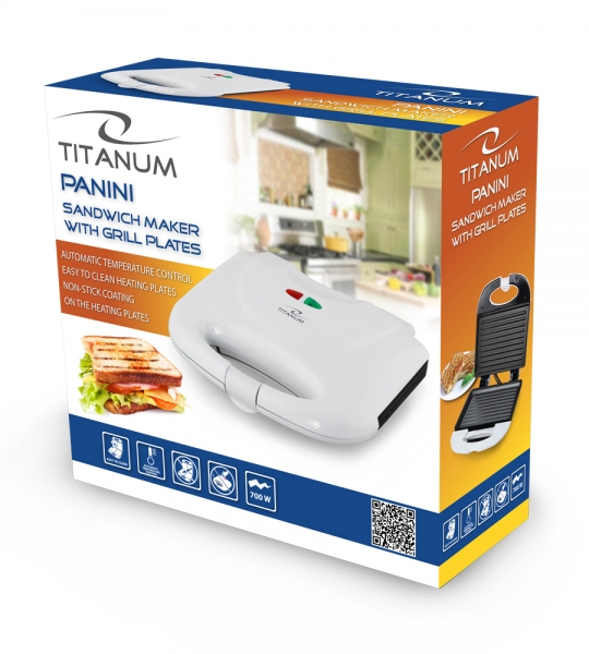 Sandwich Maker Panini 700 W, placi neaderente, indicator LED culoare alba [3]