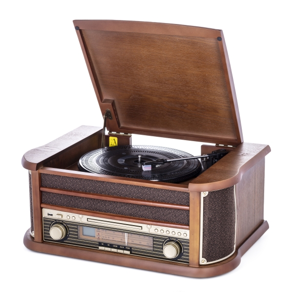 Pick up retro sistem audio vintage carcasa din lemn, radio, CD, port USB intrare auxiliara si inregistrare [1]