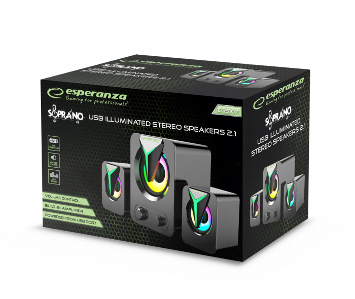 System boxe active 2.1  cu amplificare 10W RMS  subwoofer, conexiune USB si jack 3.5 mm  compatibil PC Desktop, Laptop, Esperanza  gri [5]