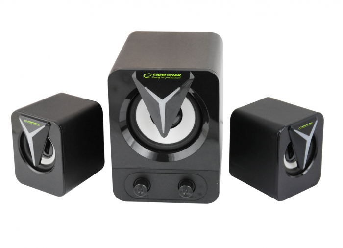 System boxe active 2.1  cu amplificare 10W RMS  subwoofer, conexiune USB si jack 3.5 mm  compatibil PC Desktop, Laptop, Esperanza  gri [2]