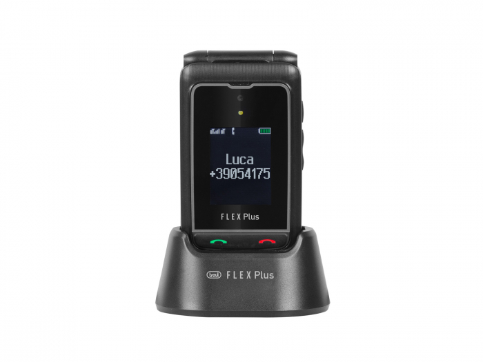 Telefon seniori Trevi Italia pliabil dubludisplay soclu incarcare butoane mari camera foto, radio difuzor lanterna agenda 250, 8 numere functie SOS, bluetooth ,iesire casti, reportofon, alarma, gri [3]