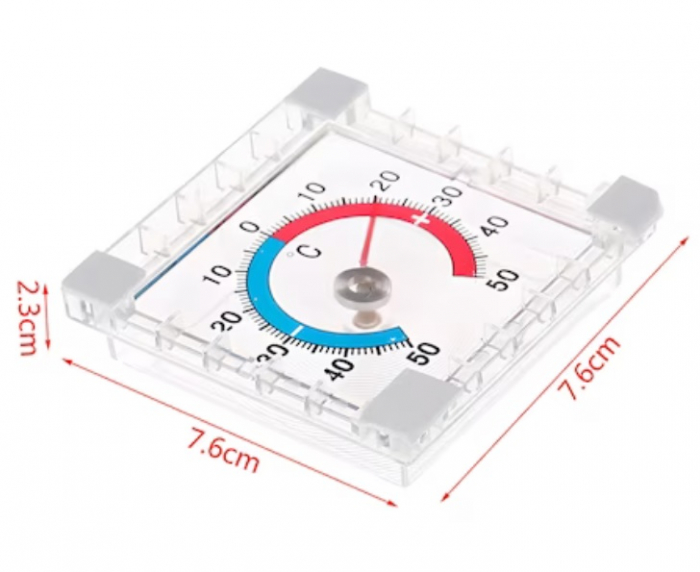 Termometru de exterior si interior analog, temperaturi de la -50 la +50 grade C, transparent, 7.5x7.5x2.3 cm [5]
