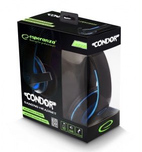 Casti stereo cu microfon, control de volum pe fir pentru gamers, Condor albastru conexiune jack 3.5 mm [3]