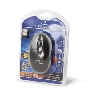 Mouse wireless 3D optic, Titanum Vulture, 1000dpi, 2.4GHz, cu forma ergonomica, 3 butoane, negru-gri [1]