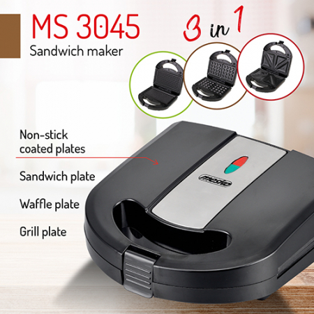 Aparat de preparat waffe, grill si sandwich MMS3045 3 in 1 cu placi interschimbabile 1000W, termostat, indicator LED [3]