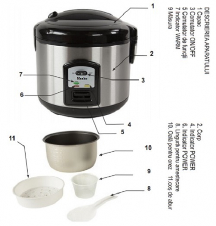 Aparat special preparat orez Mesko 1000W  capacitate 1.5l cu 2 functii gatire si mentinere la cald [4]
