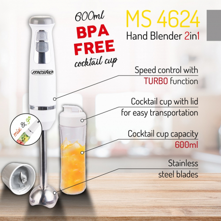Blender  2in1 MS4624 cu functie turbo 1000w  vas coktail 600ml cu capac ermetic [6]