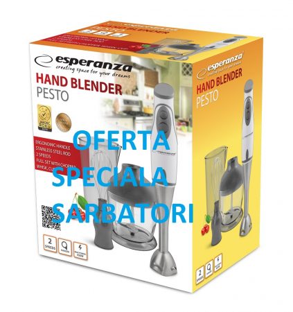 Blender chopper si mixer 3 in 1 din otel inoxidabil cu 2 vase gradate de 500 ml si 750 ml Esperanza Gri [6]