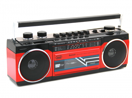 Boombox vintage Trevi Italia Radiocasetofon cu inregistrare pe caseta de la Radio, USB/SD, sau prin microfonul incorporat, 4 benzi radio conectori USB/SD, mufa 3.5mm casti, bluetooth  6.5W  rosu [0]