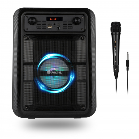 Boxa activa Karaoke portabila bluetooth si microfon cu fir, intrare USB, card reader, AUX,  putere 200 W PMPO [1]