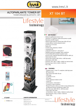Boxa turn 100cm   Trevi Italia 0XT10451  All in One 3 difuzoare+surround+woofer+bass reflex, Bluetooth, USB, SD, AUX-IN jack 3.5, USB Charge, telecomanda 50W [5]