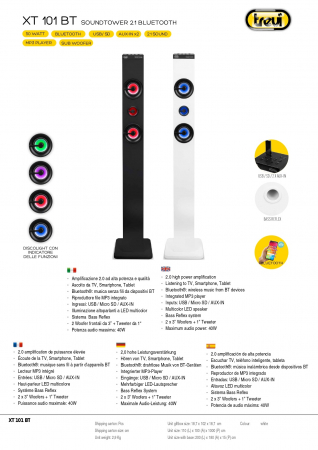 Boxa turn 100cm  din lemn  Trevi Italia 0XT10101   All in One 3 difuzoare frontale cu subwoofer Bluetooth, USB, SD, AUX-IN jack 3.5, AUX-IN 2xRCA, USB Charge alb [4]