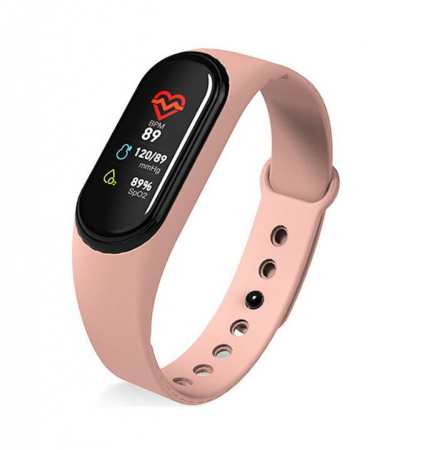 Bratara fitness smartwatch MEM5P Bluetooth, Tensiometru, Pulsoximetru, Ritm Cardiac, Pedometru, Monitorizare Somn, Activitati, Notificari, Roz + bratara de schimb negru [5]